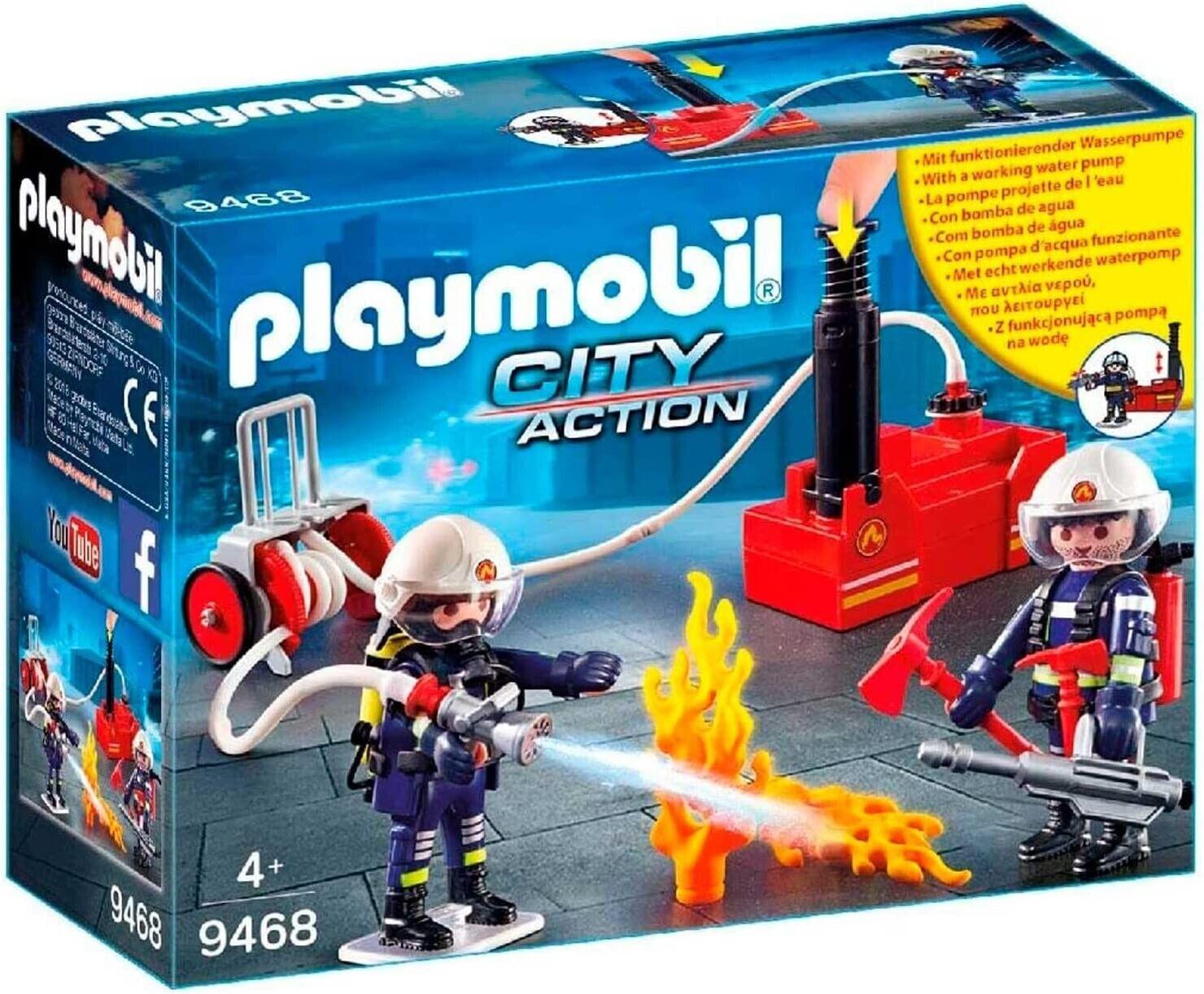 Playmobil 9468 Firefighters with Water Pump Hose Reel Spray Water Push Learning