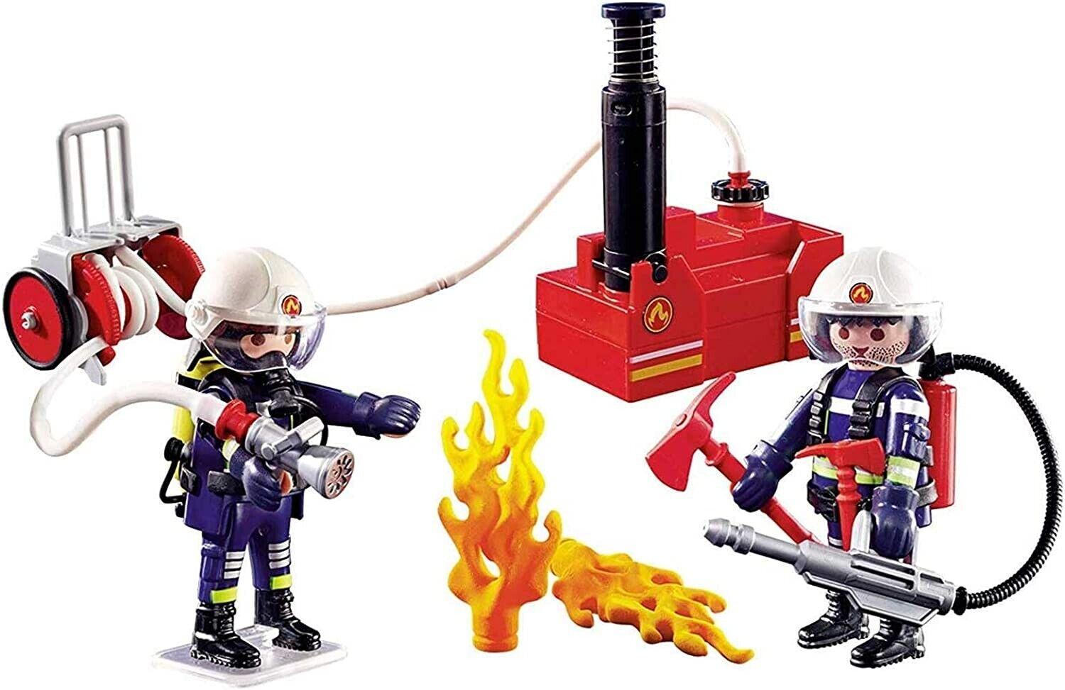 Playmobil 9468 Firefighters with Water Pump Hose Reel Spray Water Push Learning