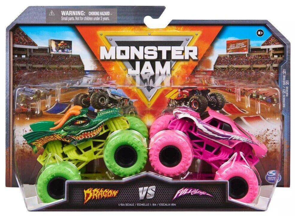 Monster Jam 2 Pack 1:64 Scale Trucks Ages 3+ New Toy Dragon Vs Full Chage