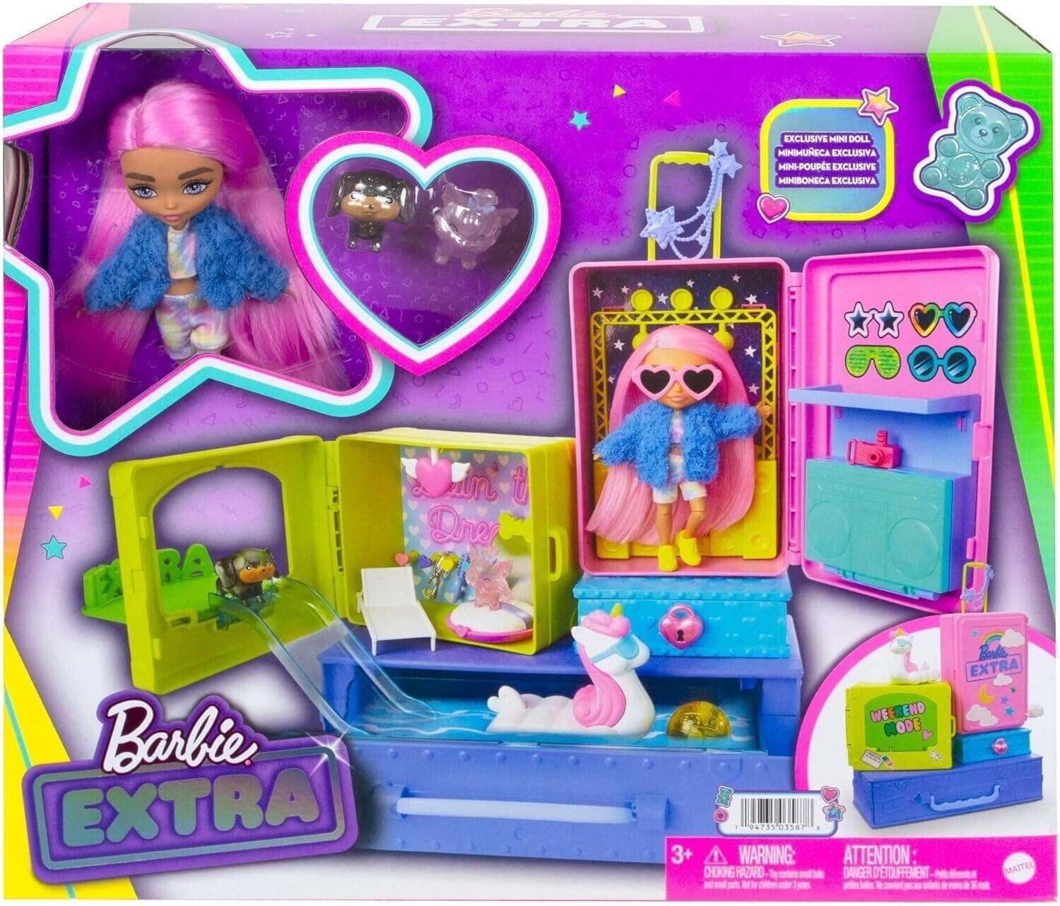 Barbie Extra Pets Minis Travel Playset 2 Pet Puppies Exclusive Doll Slide Pool