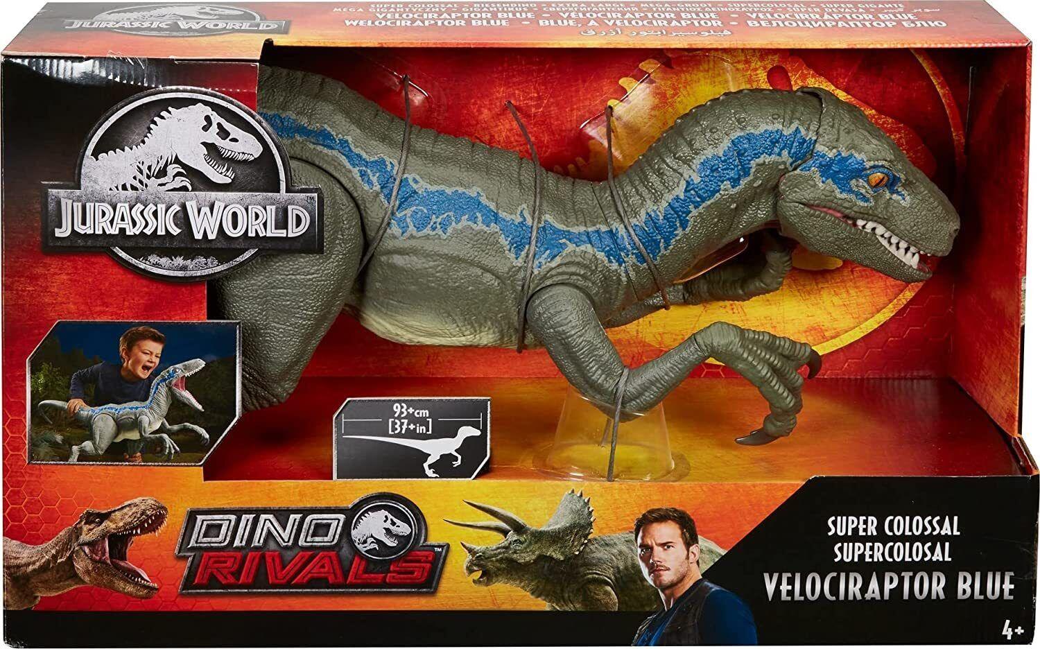 Jurassic World Dominion Large Dinsoaur Toy Super Colossal Velociraptor blue Dino Fun