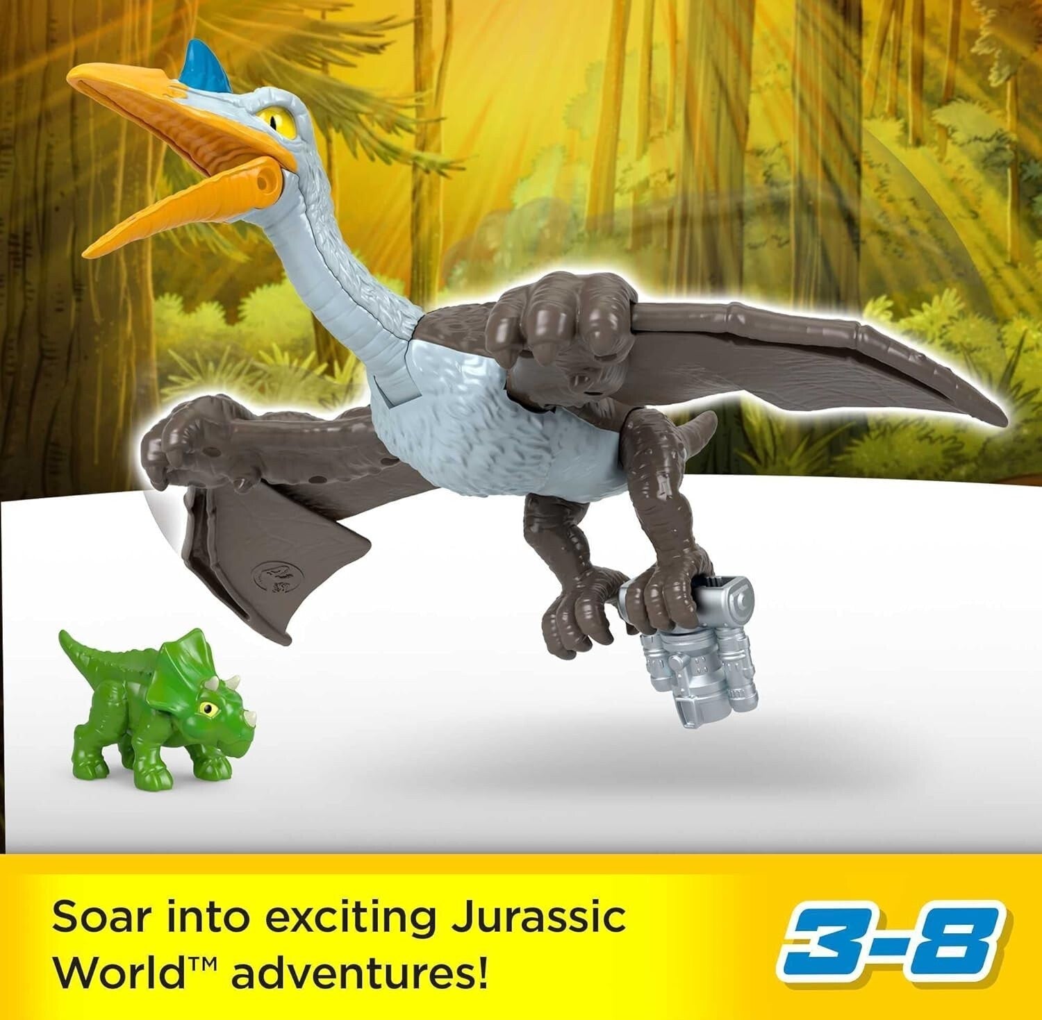 Fisher-Price Imaginext Jurassic World Flying Quetzal Triceratops Dinosaur Wing