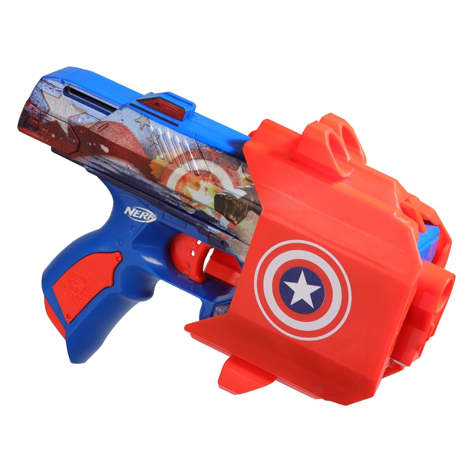 Nerf Marvel Captain America Dart Blaster 10 Elite Darts Holster Foam Toy Ages 8+