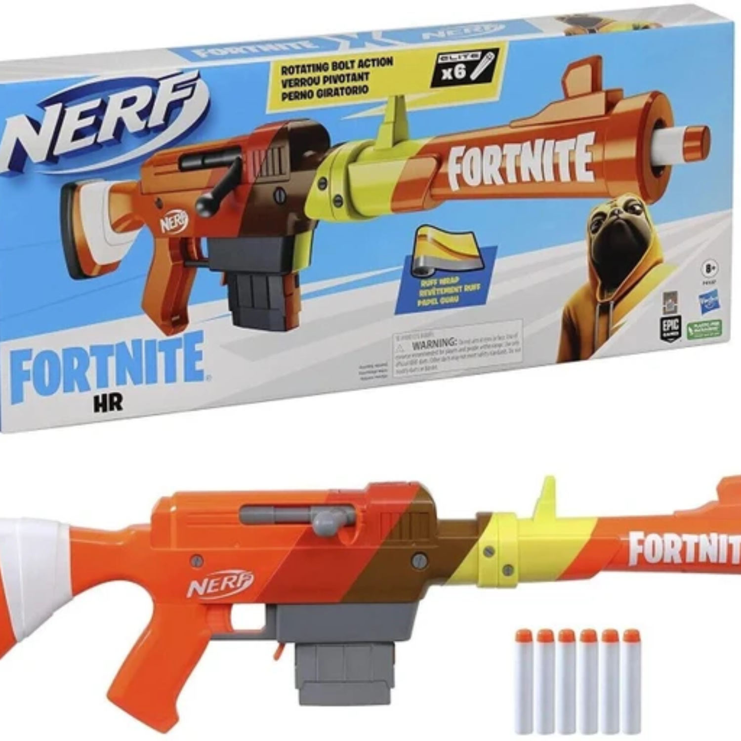 Nerf Fortnite HR Dart Blaster Ruff Wrap Design 6-Dart Elite Clip Fire Gun Play