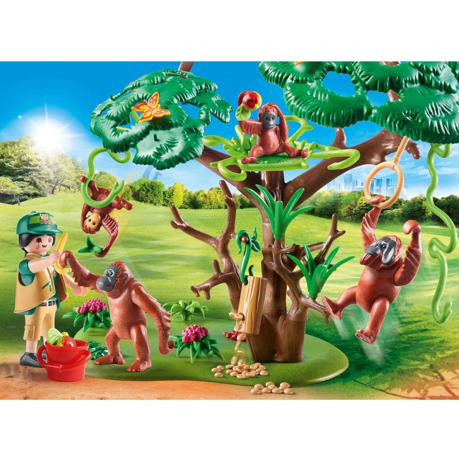 Playmobil Orangutans with Tree Zoo Play Set Swinging Animals Figures Fun Actions
