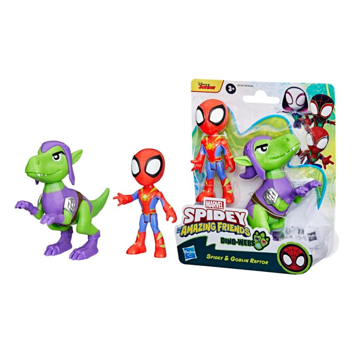 Spidey and Friends Hero Dino Webs New Toy Figure Spidey and Goblin Raptor