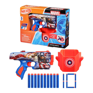 Nerf Marvel Captain America Dart Blaster 10 Elite Darts Holster Foam Toy Ages 8+
