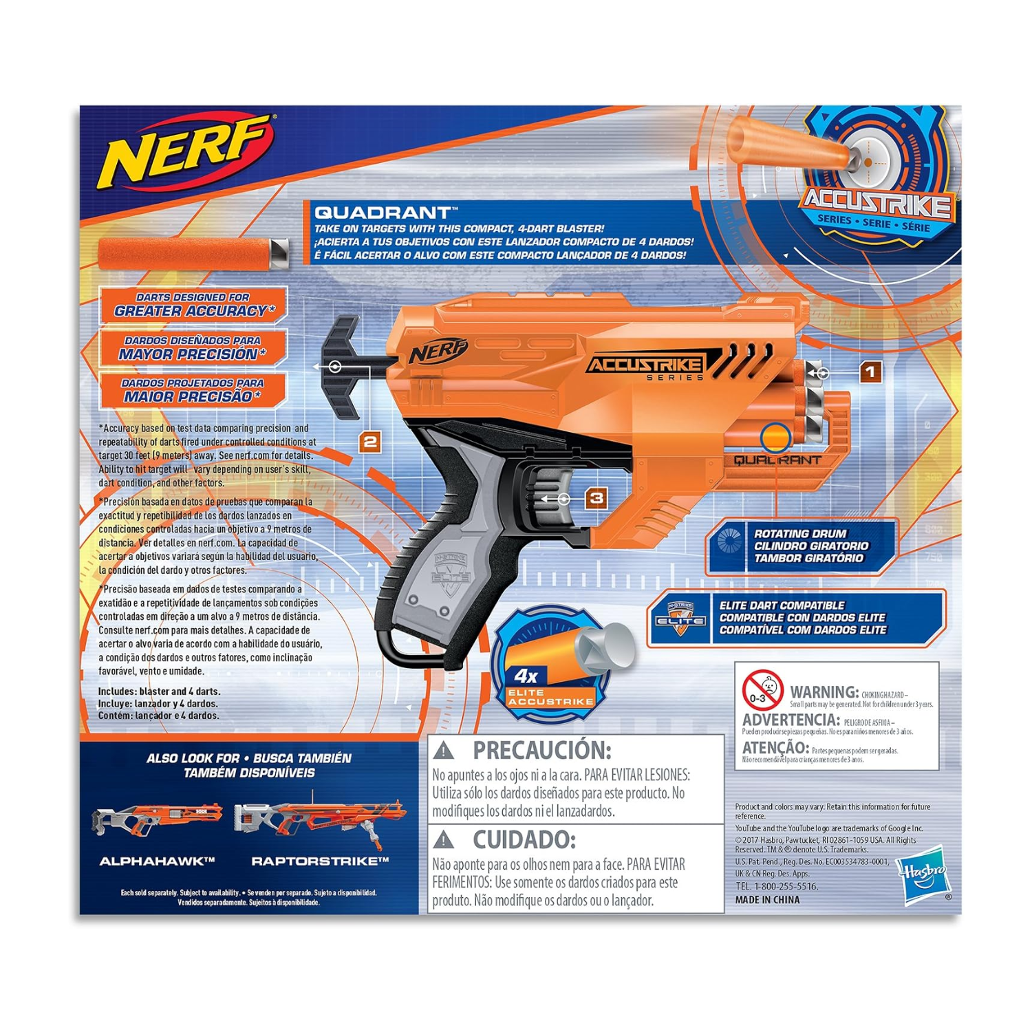 Nerf Elite Accustrike Quadrant Blaster 4 Dart Drum Compact Shot Ages 8 Plus Play