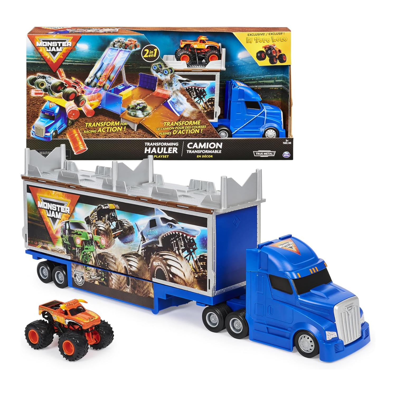 Monster Jam Transforming Hauler Playset 1:64 Scale Truck Kids Toy Vehicle Set