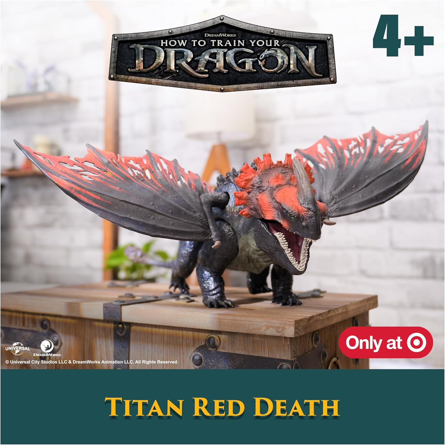 Dreamworks Dragons Titan Red Death Dragon Figure Roaring Wings Action Play Toy