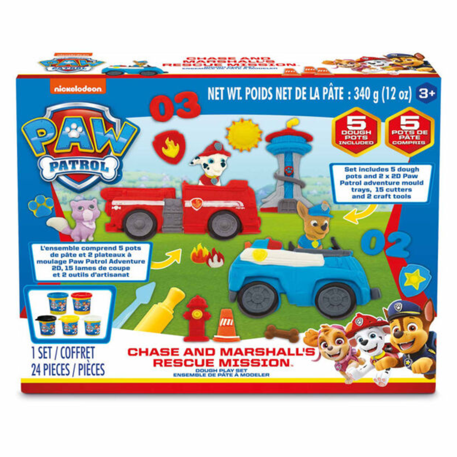 Paw Patrol Chase and Marshall Rescue Mission Dough Kit Alphabet Cutters Ages 3 +