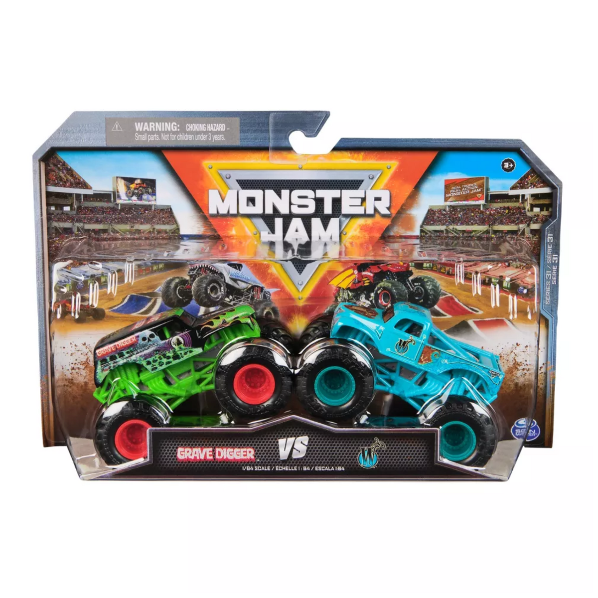 Monster Jam Grave Digger VS Whiplash 2 Pack Monster Trucks 1:64 Scale New Toy