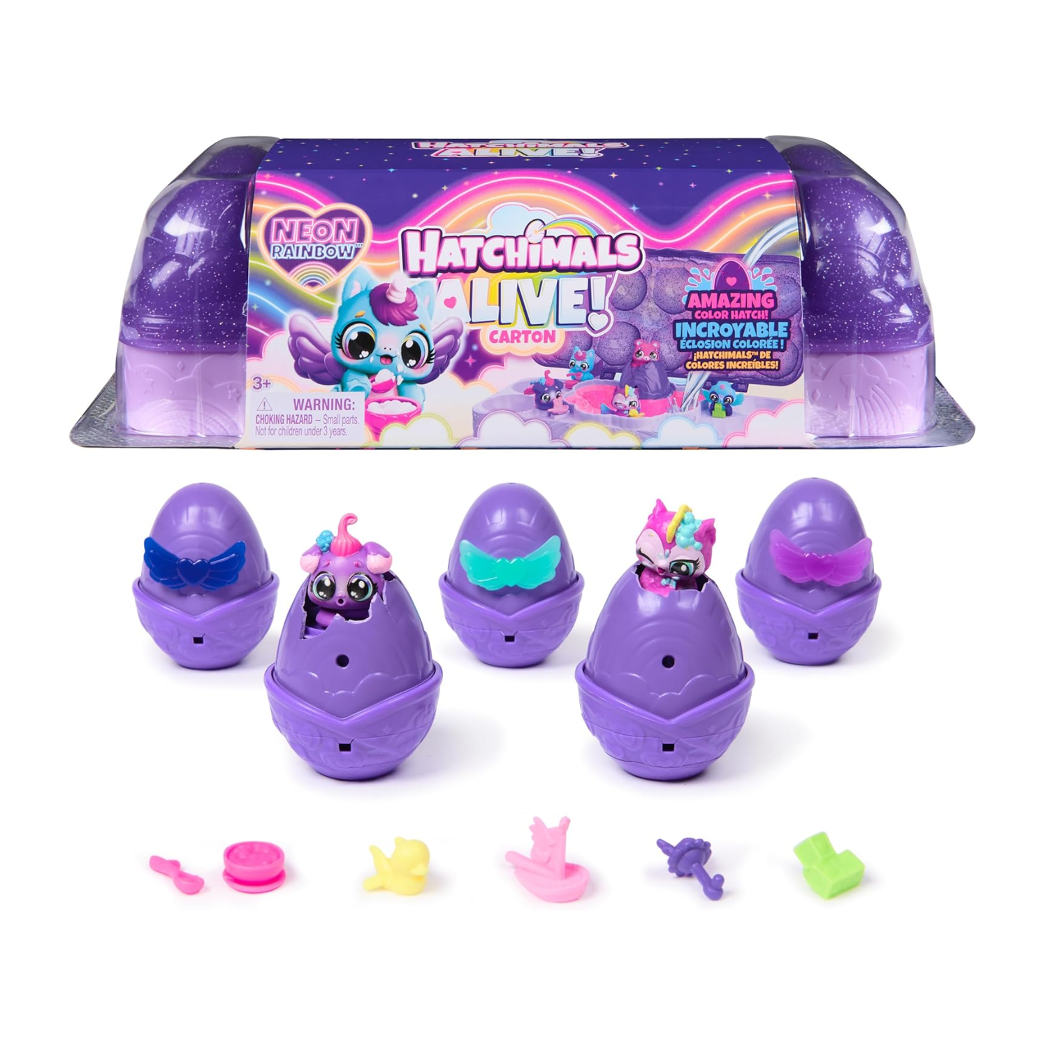 Hatchimals Alive Neon Rainbow Egg Carton Set 5 Surprise Eggs 11 Accessories