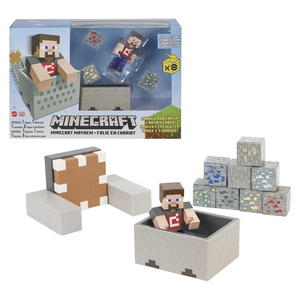 Minecart Mayhem Playset With Steve Figure Launching Cart and Accessories New Toy