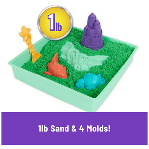 Kinetic Sand Sandbox Set Green Play Tray 1lb Moldable Sand Tools Creative Toy