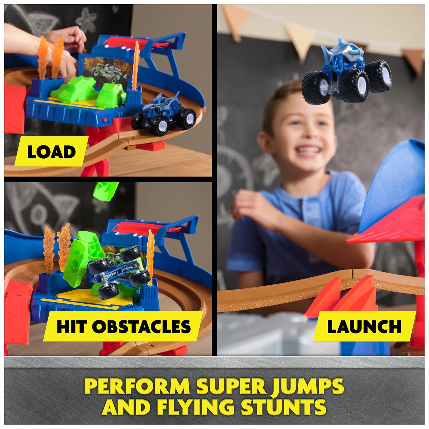 Monster Jam Supercharge Speedway Playset with Megalodon & El Toro Loco Trucks