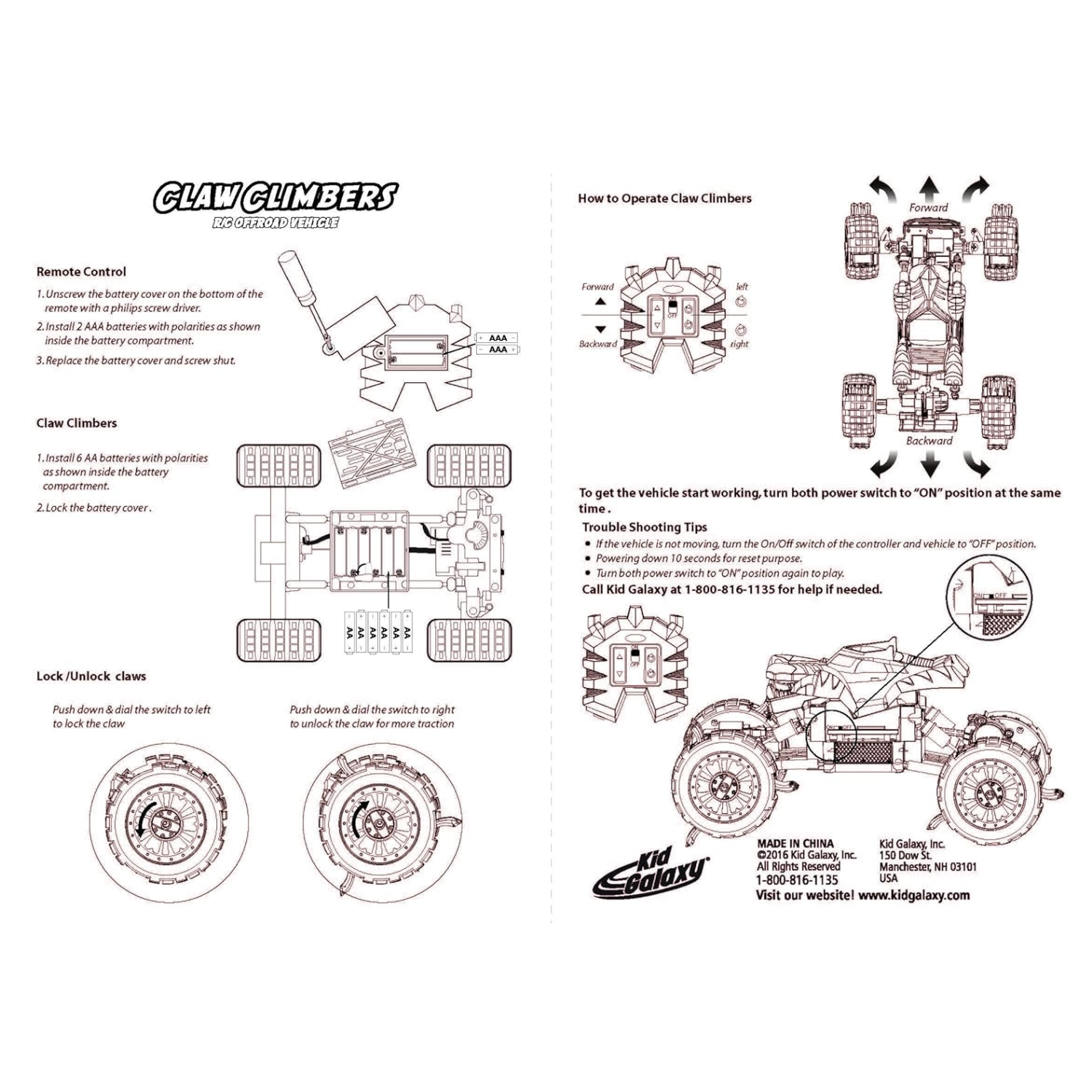 Kid Galaxy RC Off Road Tiger Claw Climber 4WD Remote Control Car Buggy Jeep Race