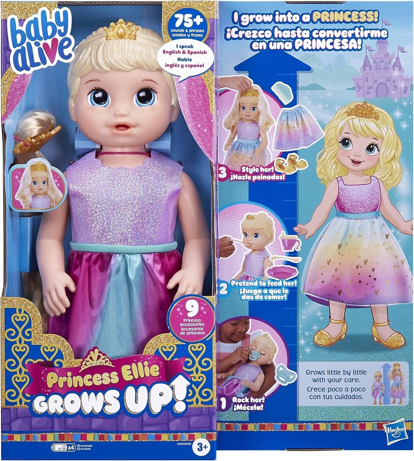 Baby Alive Princess Ellie Blonde Hair Grows Up Doll 18-Inch Growing Talking Baby