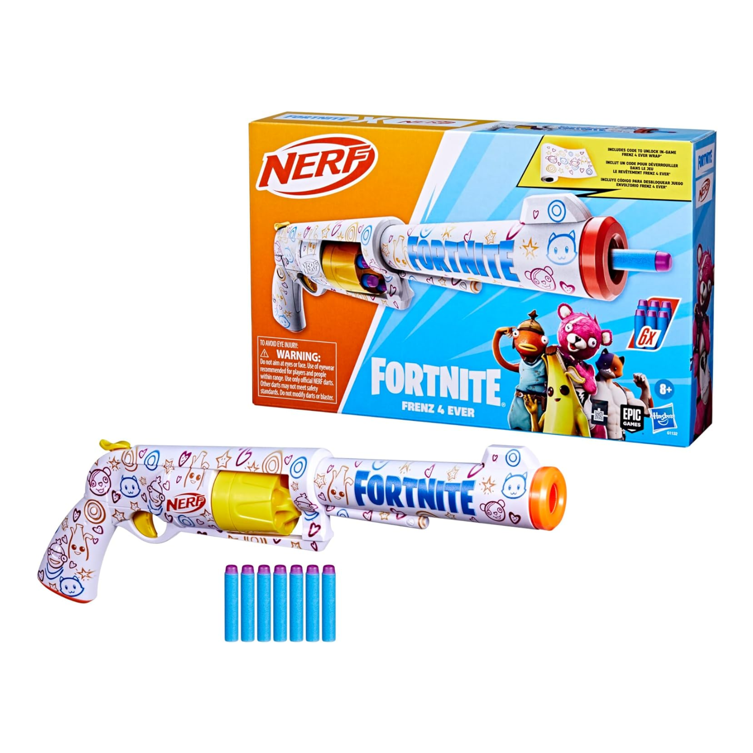 NERF Fortnite Frenz 4 Ever Blaster with 6 Elite Darts Drum Kids Toy Game Gift