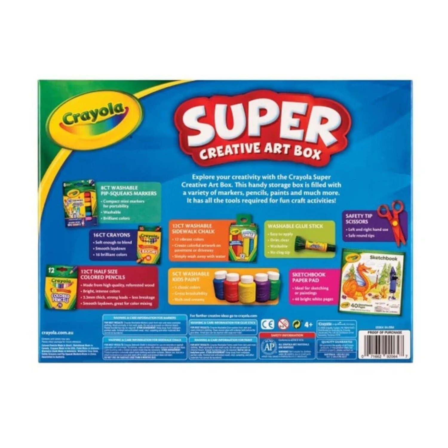 Crayola Super Creative Art Box Washable Markers Crayons Pencils Chalk Glue Paint