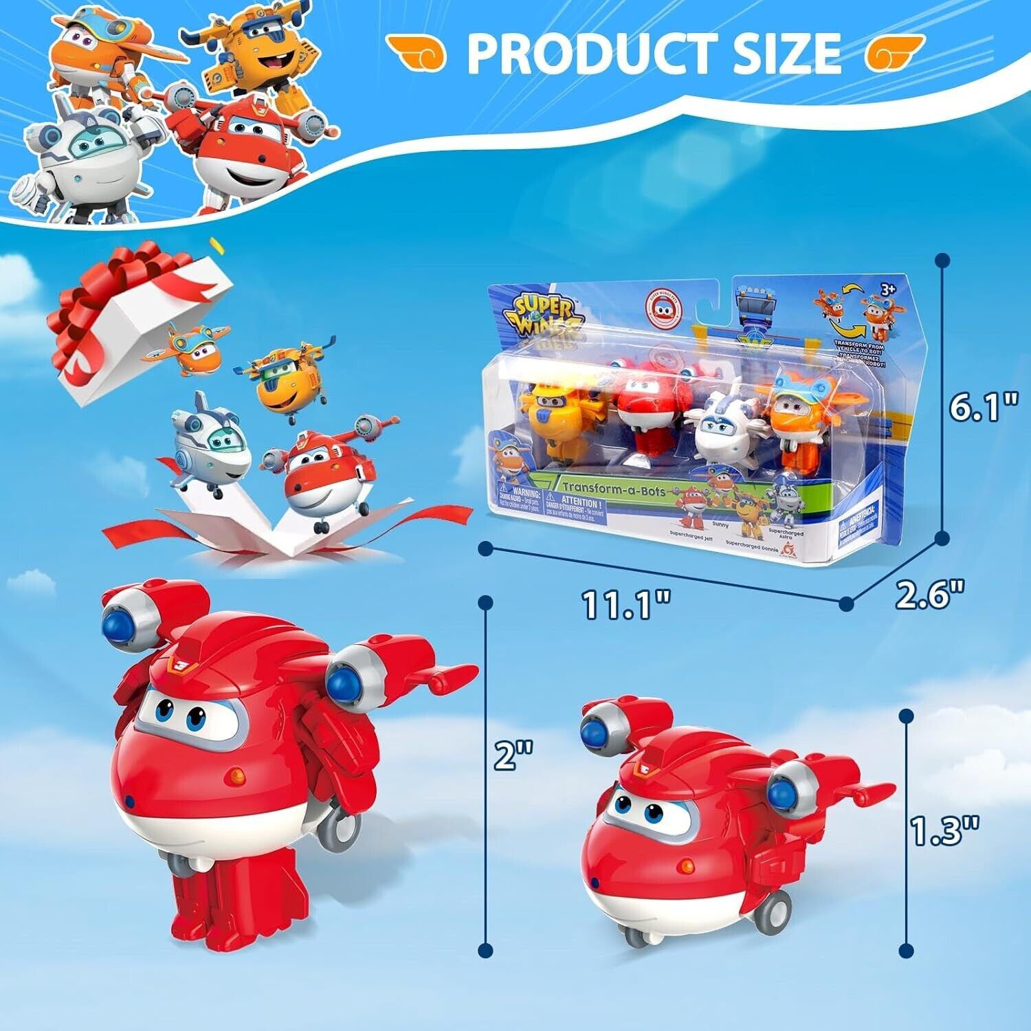 Super Wings 2" Transform-a-Bots 4-Pack  Jett Donnie Astra Sunny Robot Plane Play