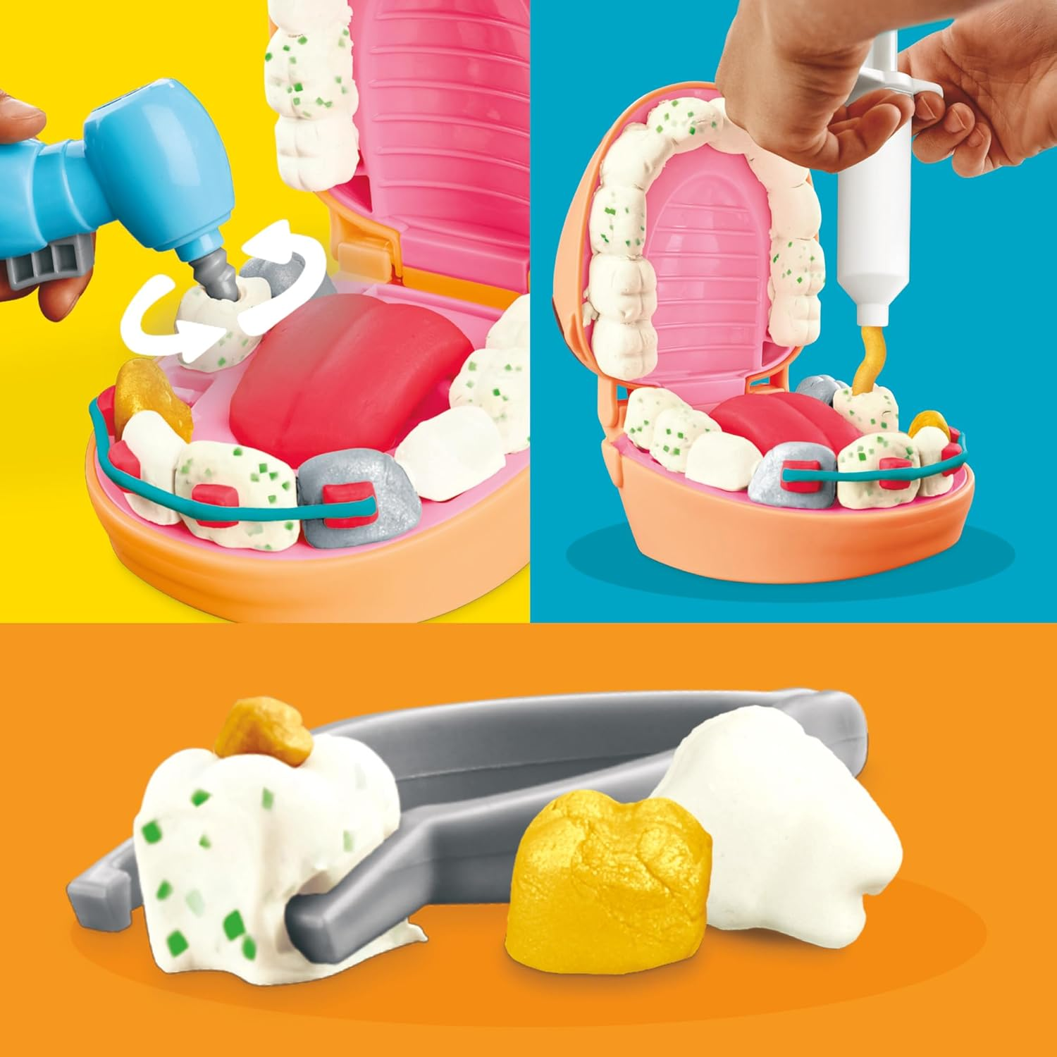 Play-Doh Drill n Fill Dentist Playset Drill Teeth Add Metallic Fillings 3+