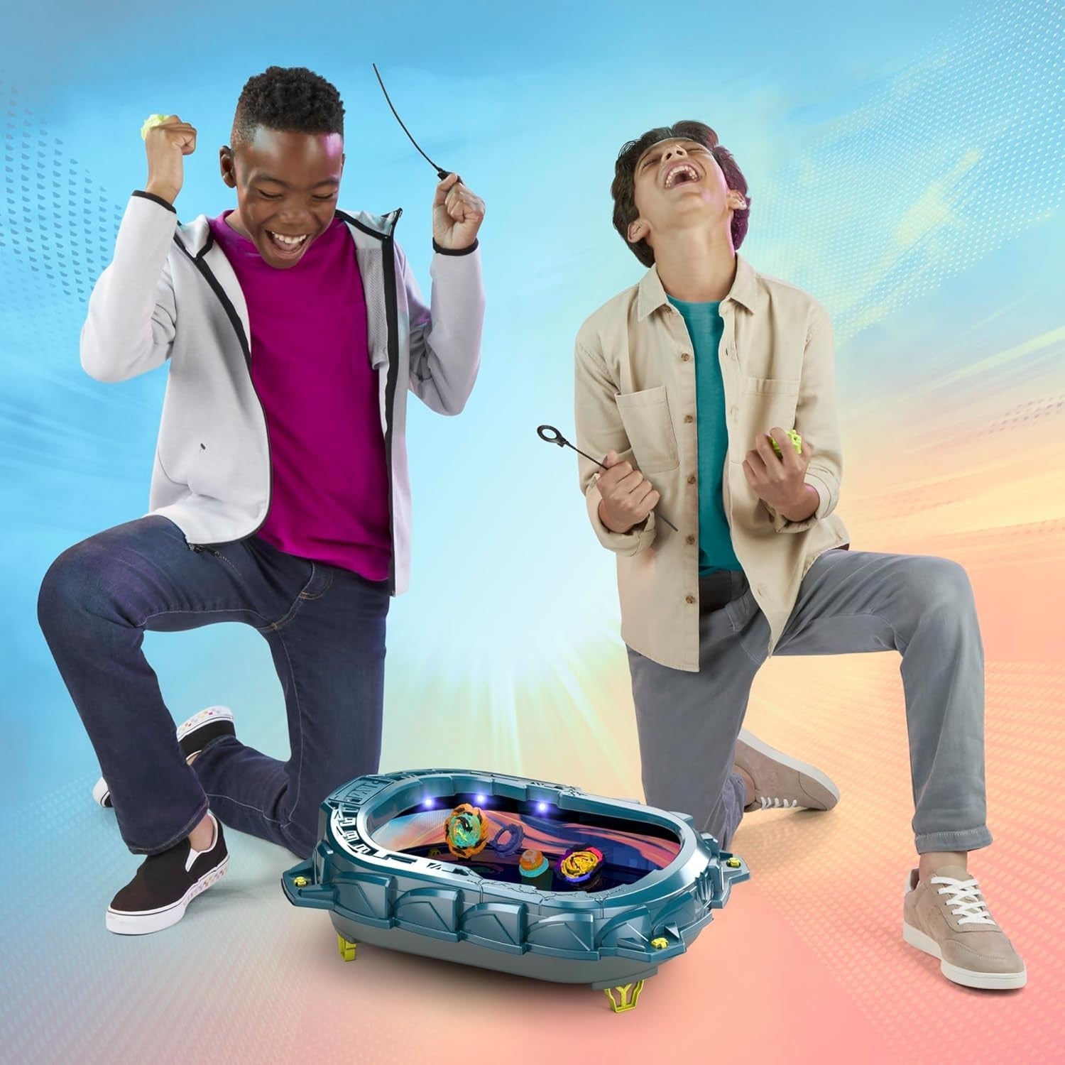 Beyblade Burst QuadStrike Light Ignite Battle Set Stadium with Tops Launchers 8+