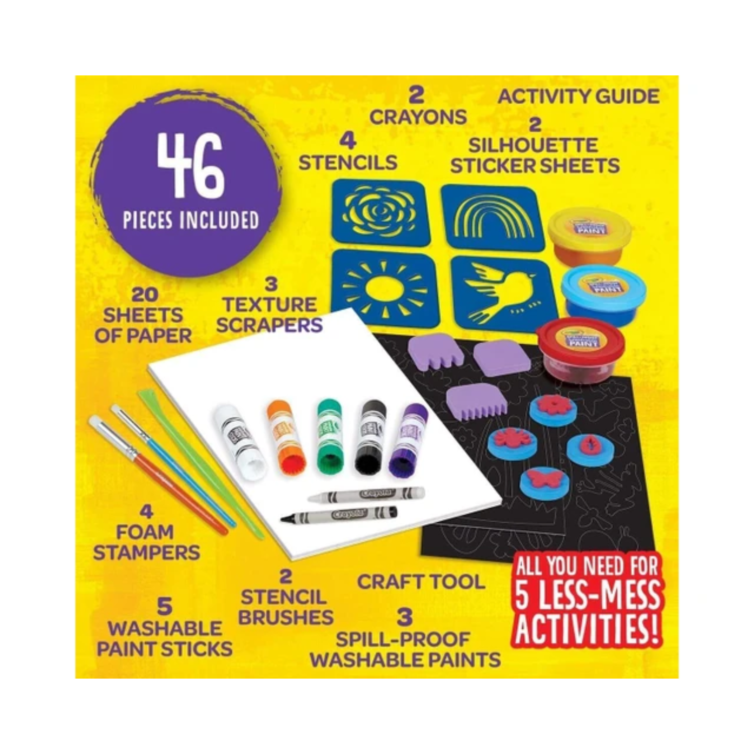 Crayola Less Mess Painting Activity Kit 5 Activities Washable Spill Proof Make
