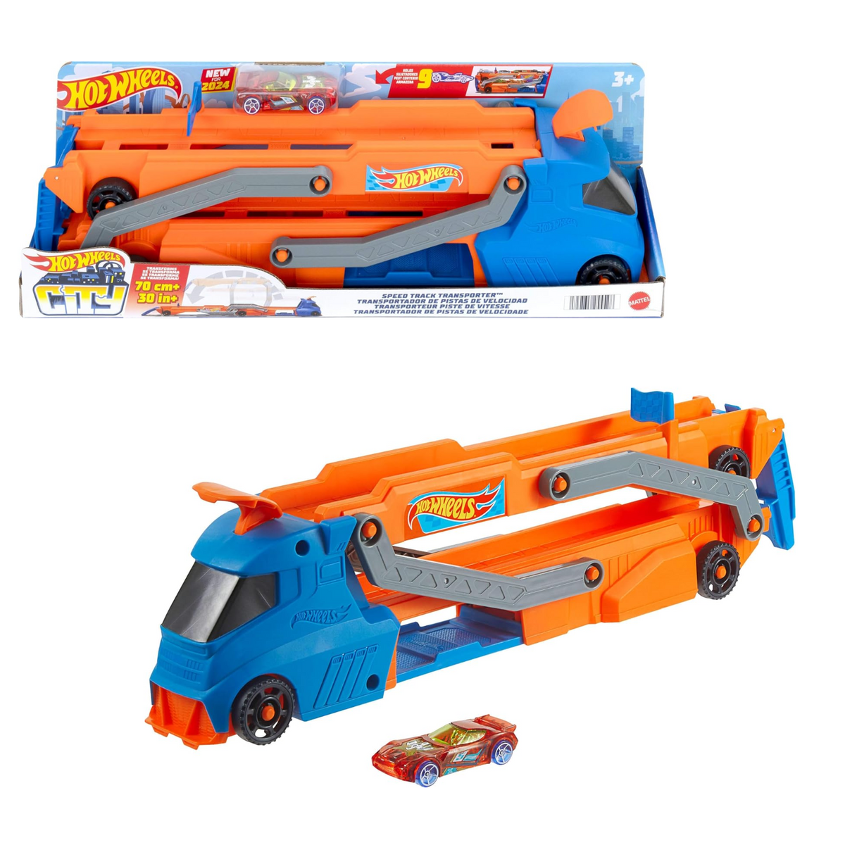 Hot Wheels Toy Car Truck Hauler Transforms into 2.5 Feet Raceway New Toy