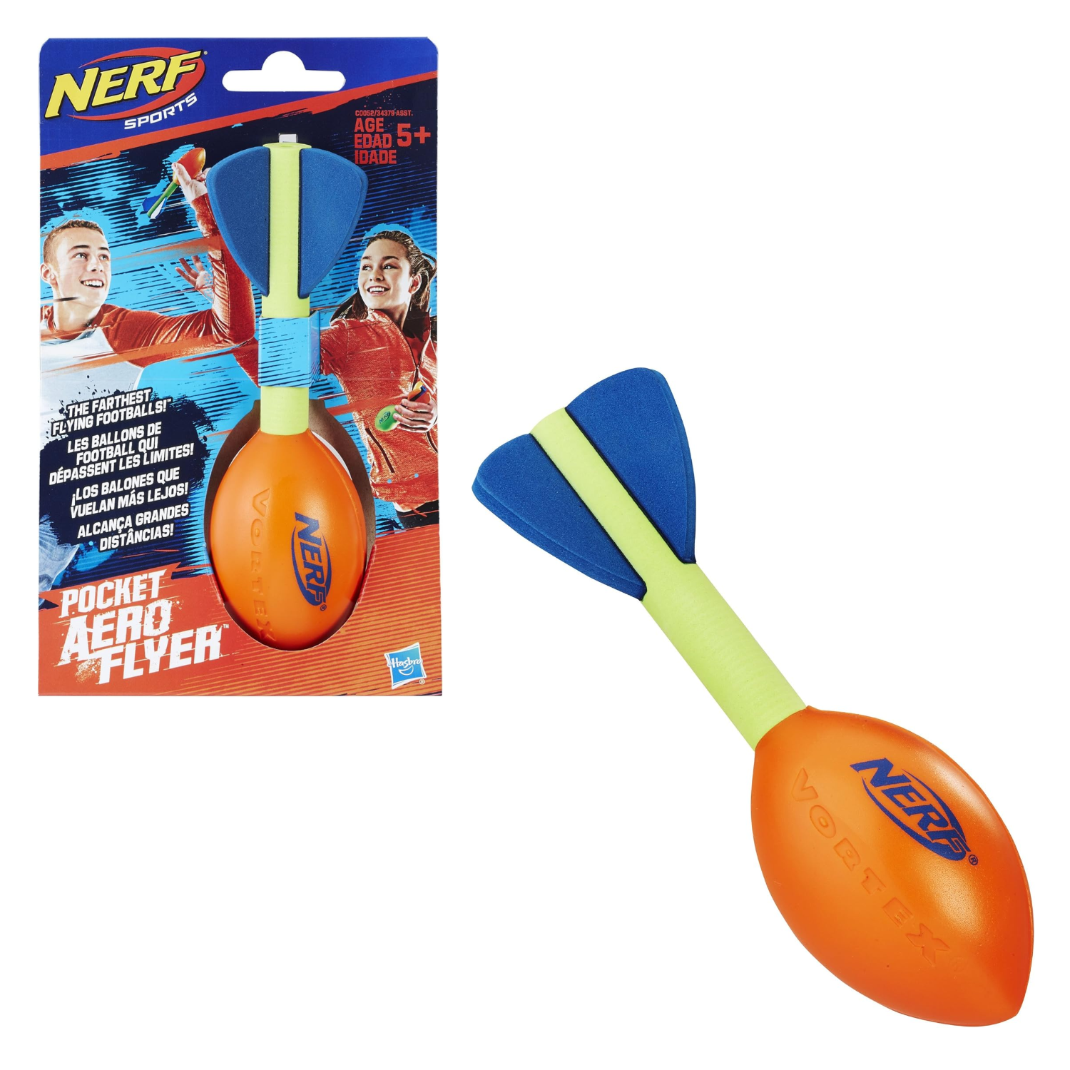 Nerf Sports Pocket Aero Flyer Foam Football Orange Pocket Size Toy Ball Ages 5+