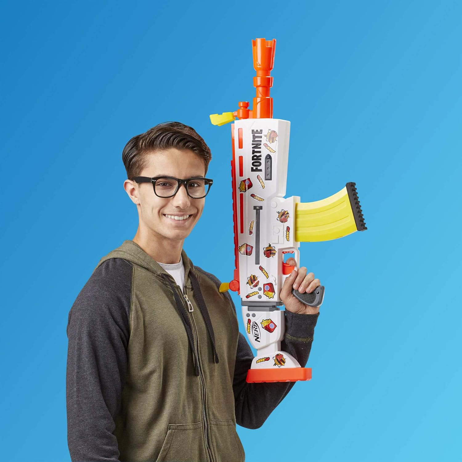 Nerf Fortnite AR DURRR Burger Motorized Dart Blaster 20 Dart Flip Up Sights Play