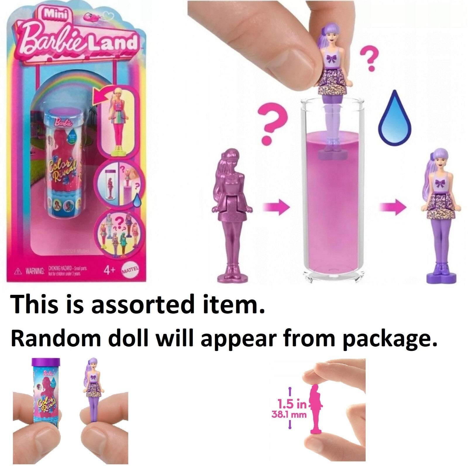 Barbie Mini Barbie Land Color Reveal Doll  1.5-inch Doll with Surprise Unboxing