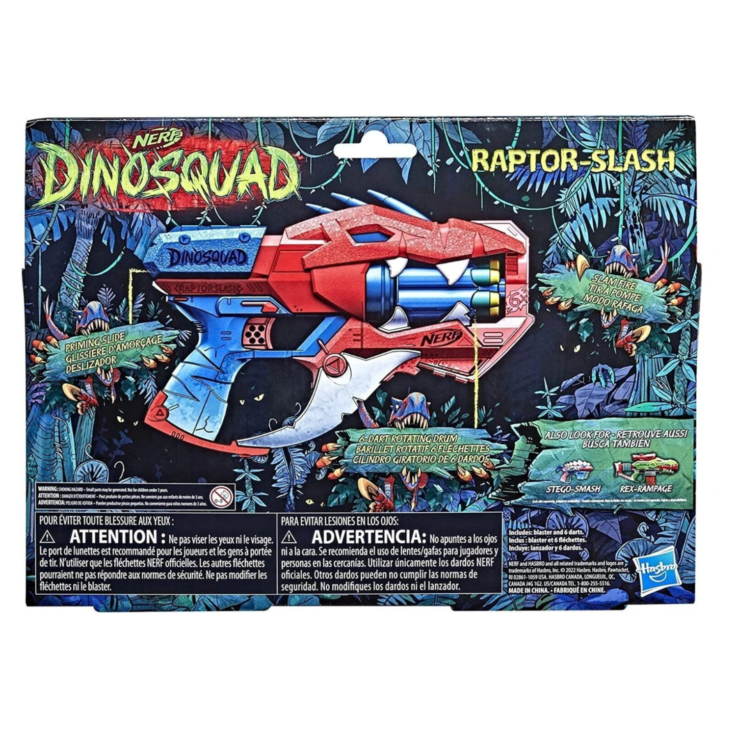 Nerf DinoSquad Raptor-Slash Dart Blaster 6-Dart Rotating Drum Slam Fire Gun Toy