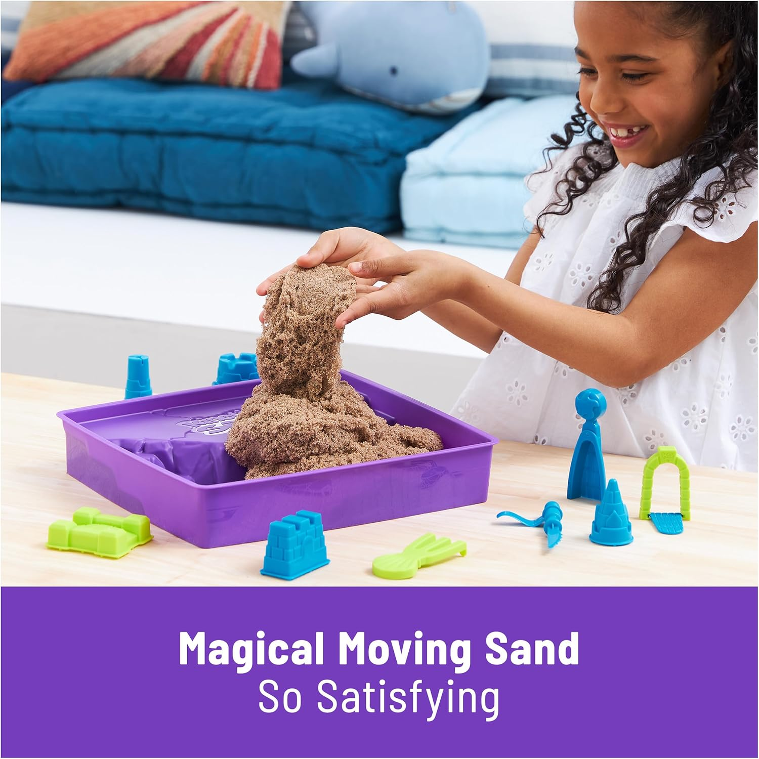 Kinetic Sand Deluxe Beach Castle Set 2.5lbs Sand with Molds Tools Sensory Toy 5+