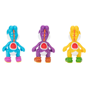 Nintendo Super Mario Yoshi 3-Pack 4-Inch Action Figure Yellow, Purple,Blue Set