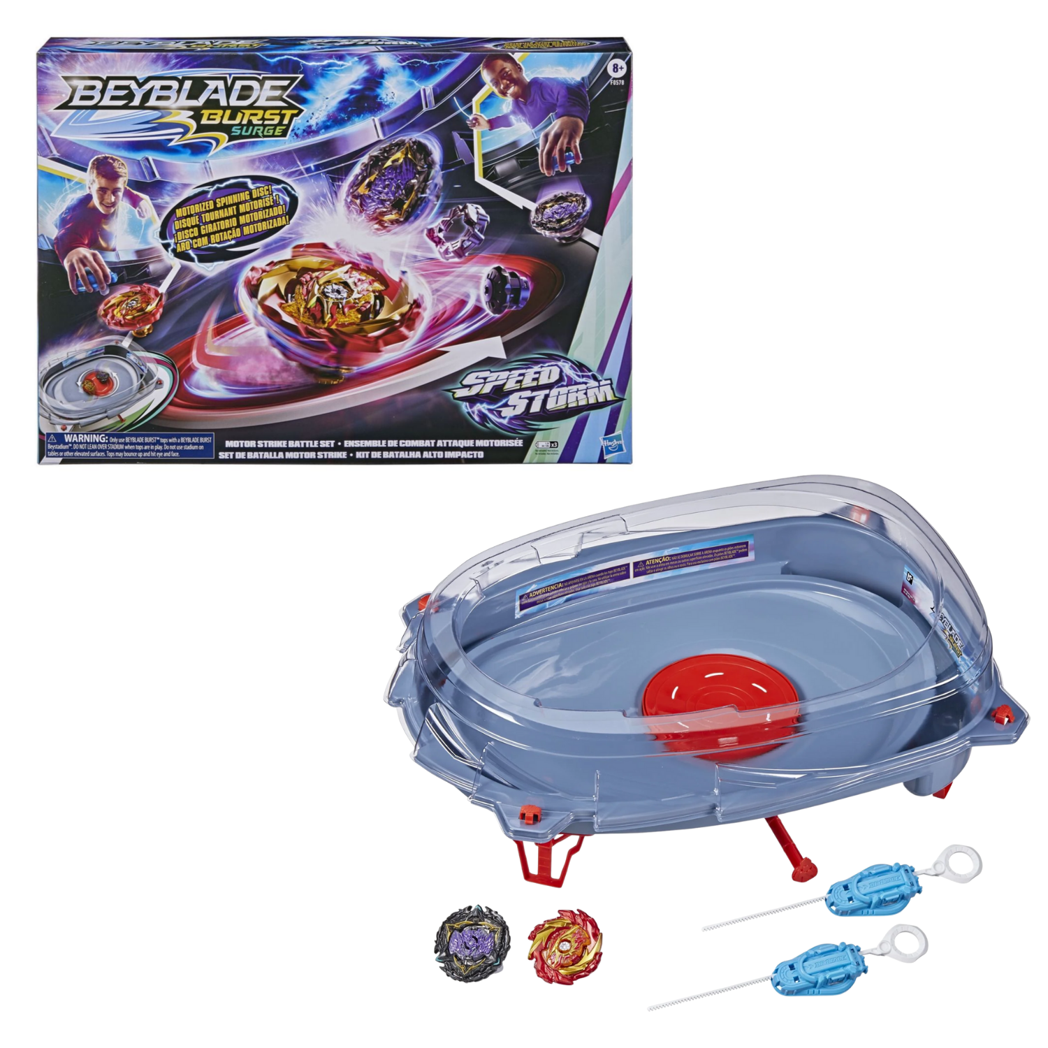 Beyblade Burst Speedstorm Motor Strike Stadium Set with 2 Tops and Launchers