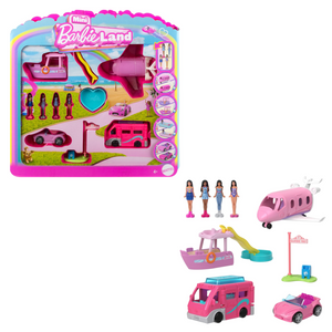 Barbie Mini BarbieLand 4 Pack Dolls Vehicles Set Color Change Toy Play Age 4PLUS
