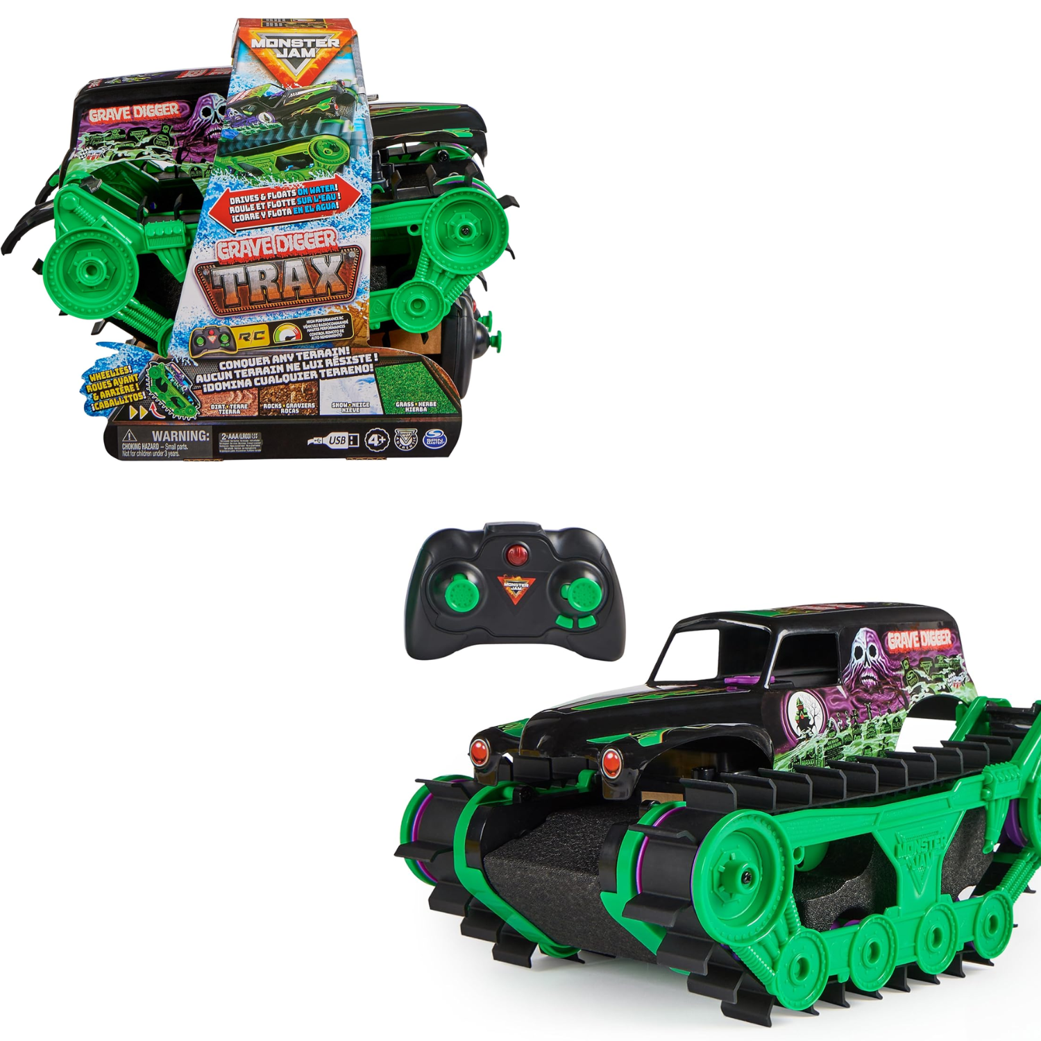 Monster Jam Grave Digger Trax RC 1:15 Scale All Terrain Remote Control Vehicle T