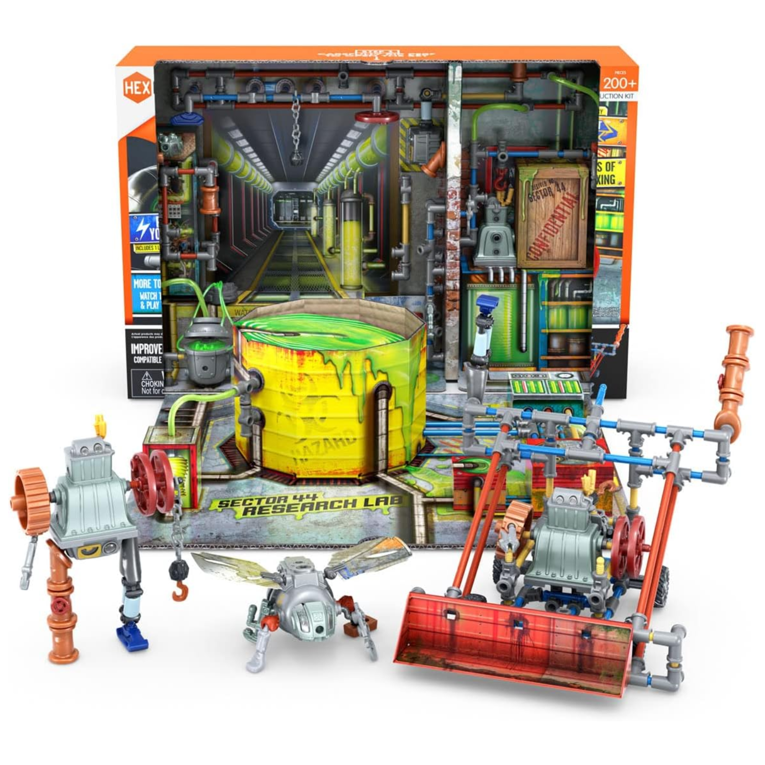 HEXBUG Junkbots Power Sub Station Factory Playset 200+ Build Parts 2 Robots 5+
