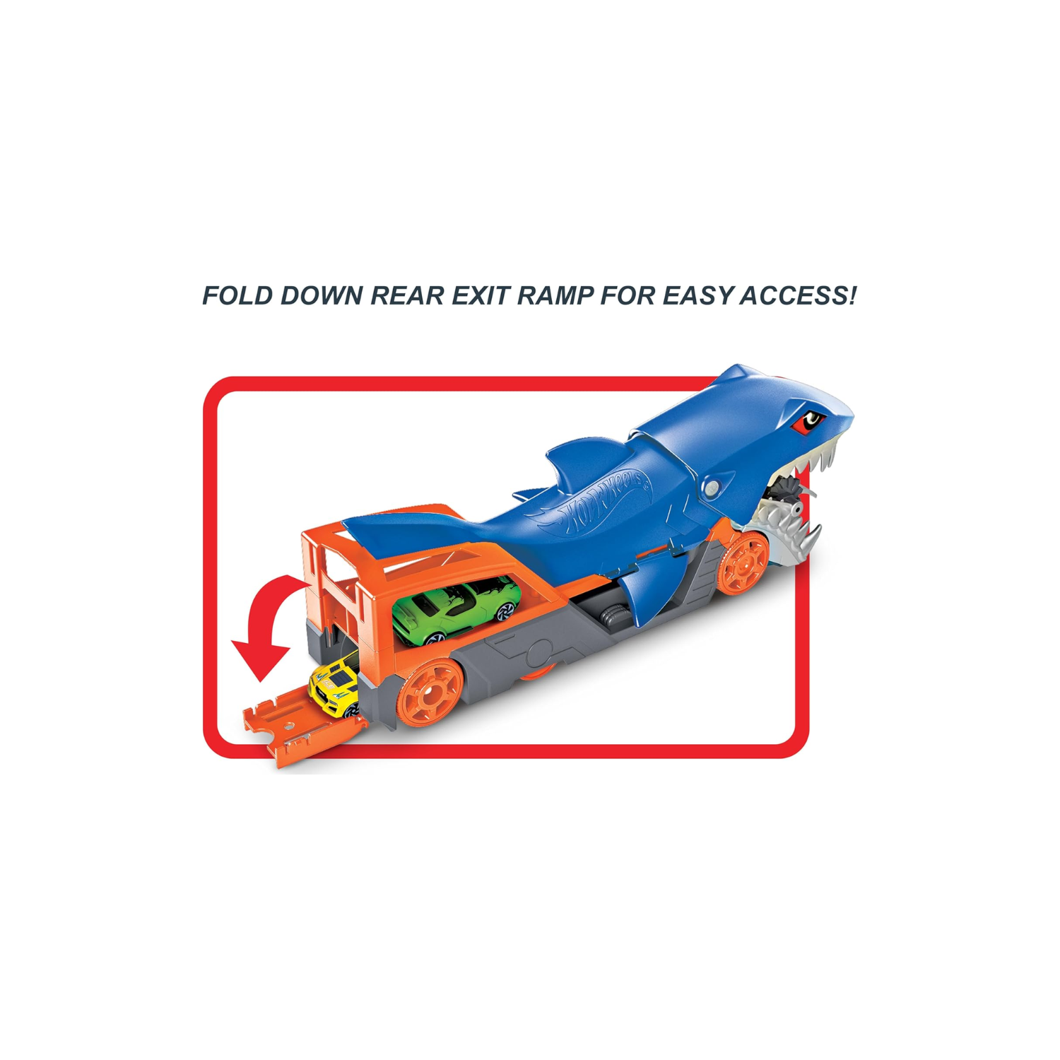 Hot Wheels Shark Chomp Transporter Car Storage Hauler with 1 Vehicle 4+