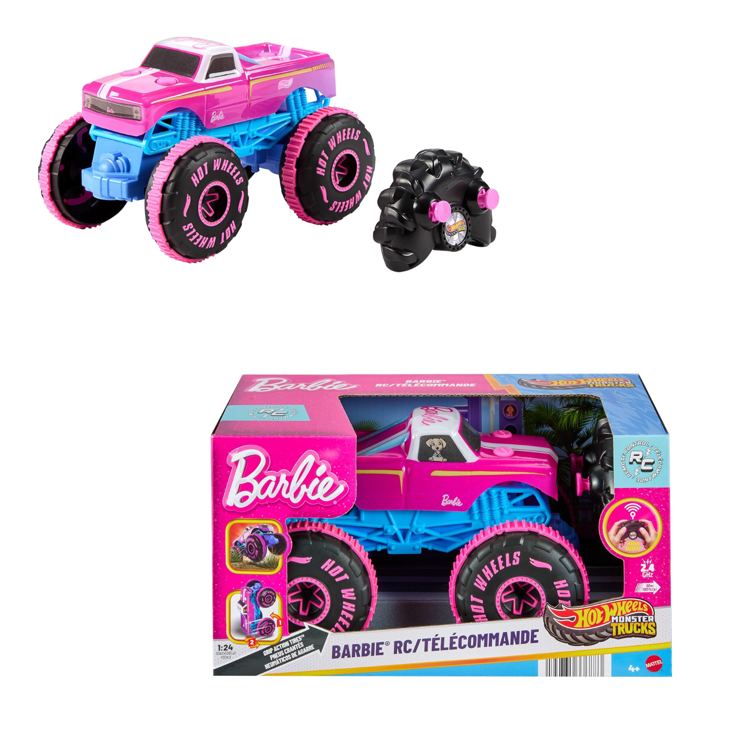 Hot Wheels Barbie Monster Trucks RC Pink Truck Grip Action Tires Off-Road 4+