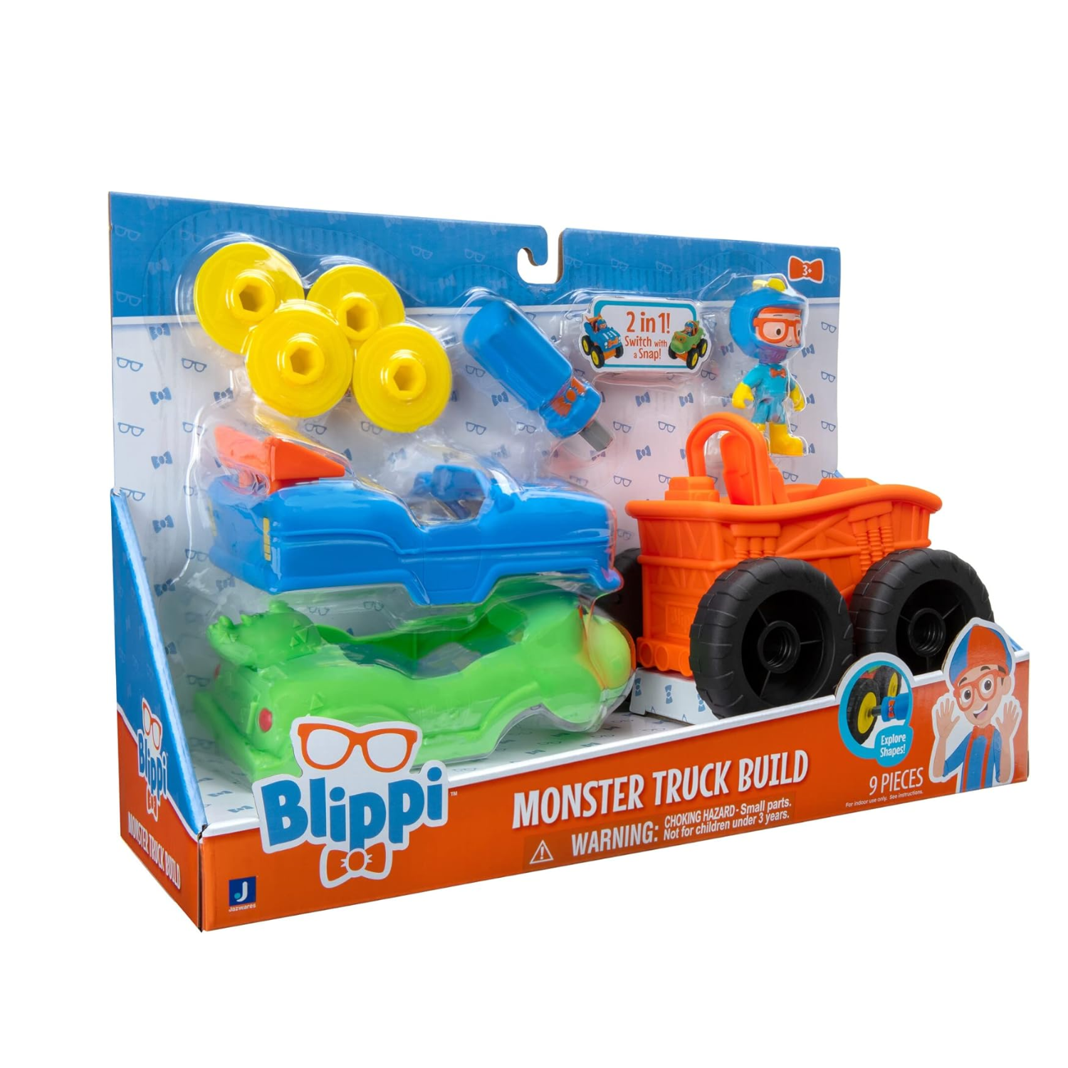 Blippi Racer Figure Buildable Monster Truck 9-Piece Playset Toy Ages 5+