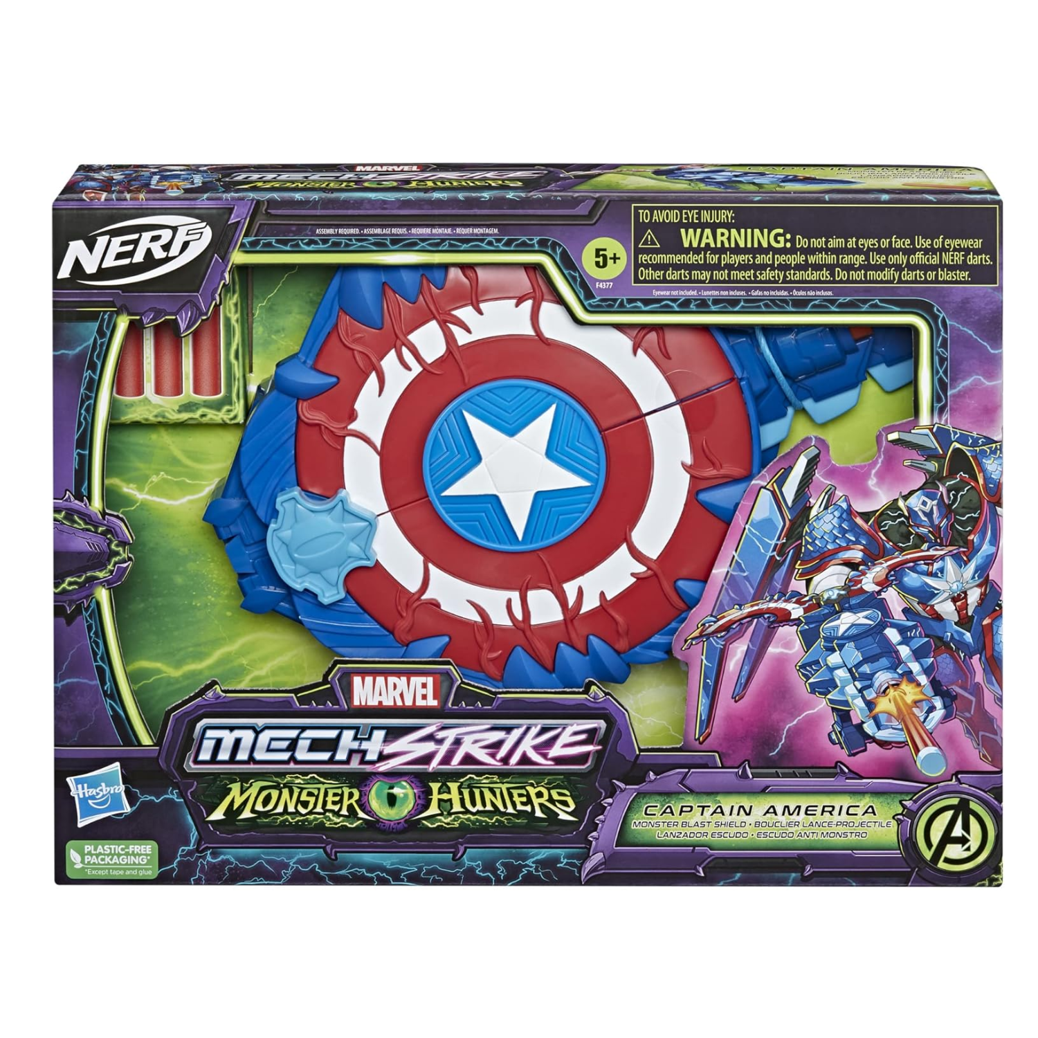 Marvel Captain America Monster Blast Shield with NERF Darts Roleplay Toy Kids 5+