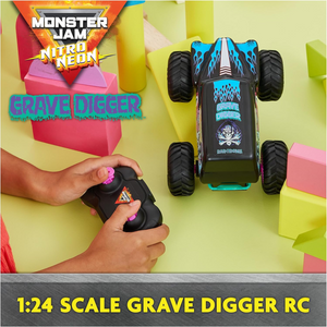Monster Jam Nitro Neon Grave Digger Remote Control Monster Truck 1:24 Scale