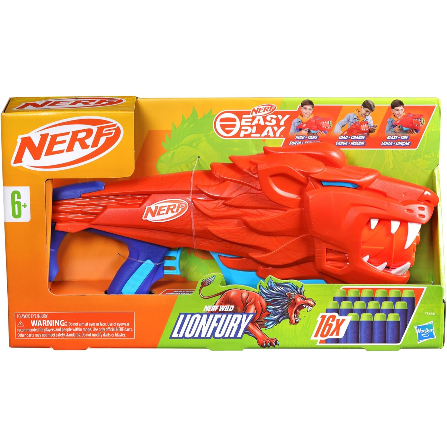 NERF Wild Lionfury Easy Play Dart Blaster Toy Gun Lightweight Kids 6+ Outdoor