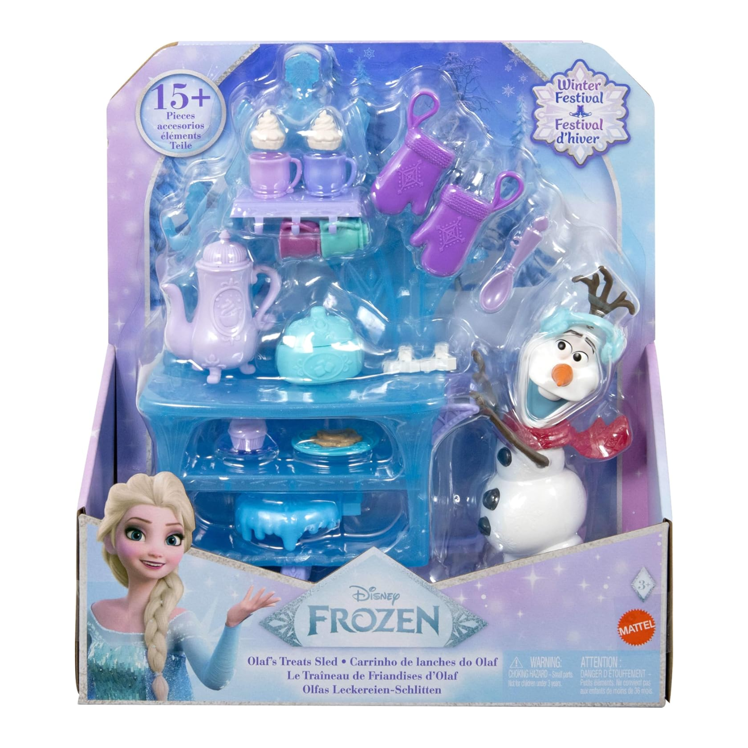 Frozen Olaf Treat Sled Playset Doll Cart 15 Plus Accessories Winter Festival Fun