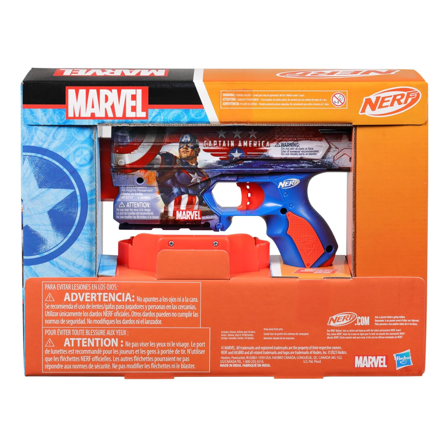 Nerf Marvel Captain America Dart Blaster 10 Elite Darts Holster Foam Toy Ages 8+