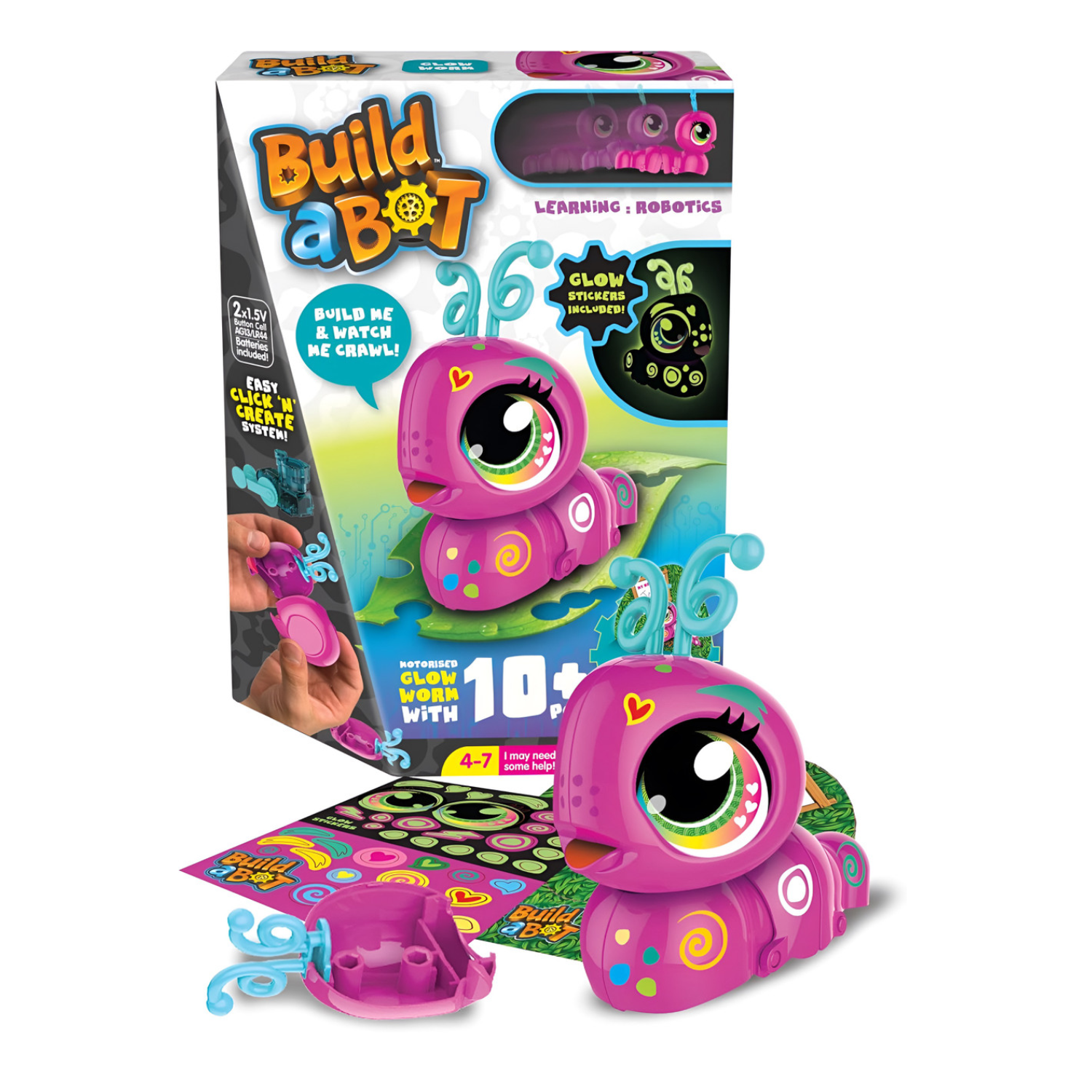 Build A Bot Mini Glow Worm Interactive STEM Robot Toy Kids Click n Create Kit