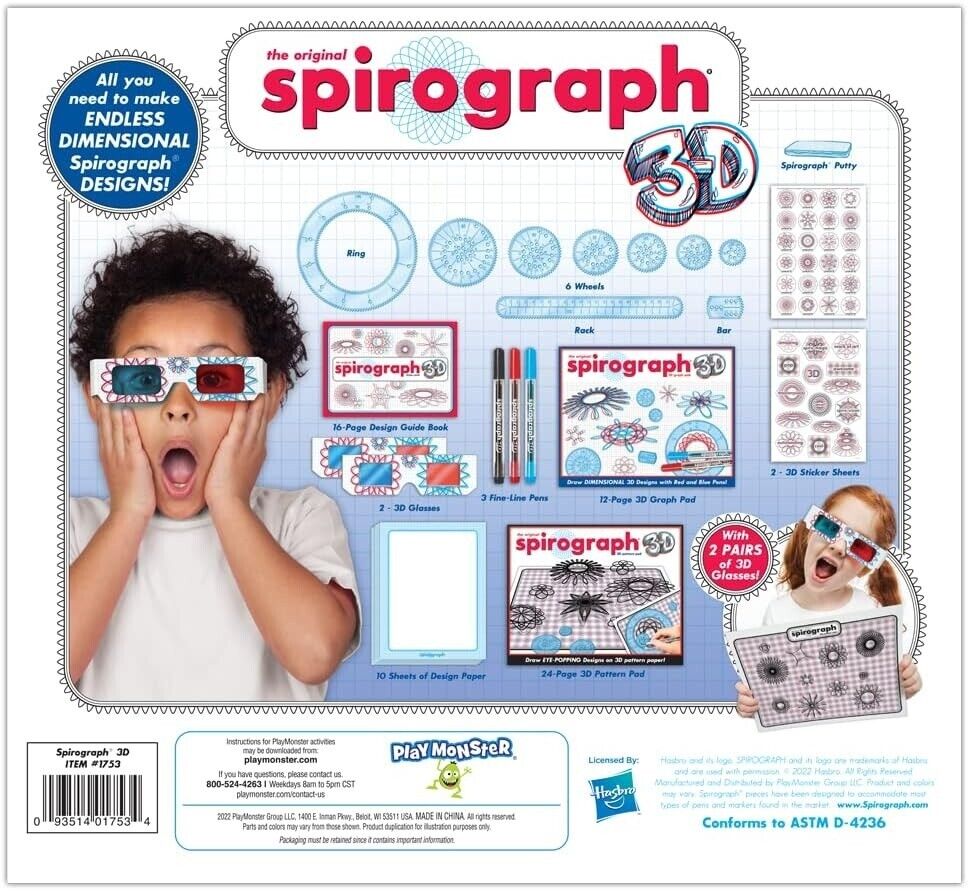 Original Spirograph  Classic Way to Make Amazing 3D Designs Ages 8+ New Toy