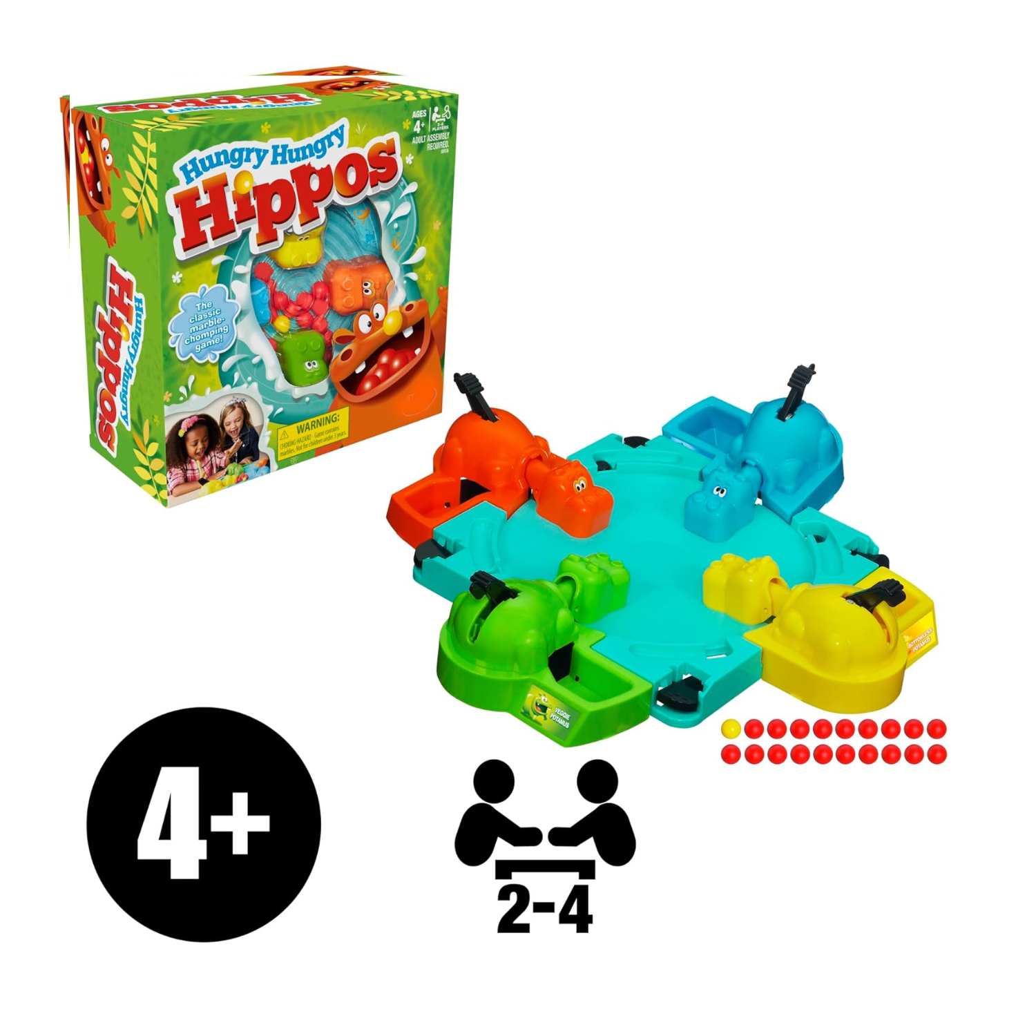 Hungry Hungry Hippos Classic Marble Chomping Family Board Game for Kids Ages 4+